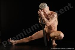 Nude Fighting with sword Man White Muscular Short Grey Standard Photoshoot Realistic